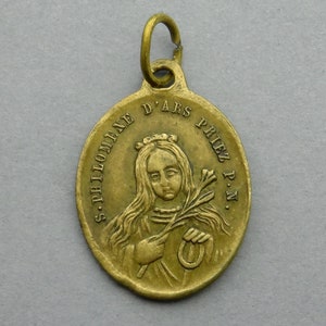 Saint Philomena. Saint John Vianney. Antique Religious Brass Pendant.