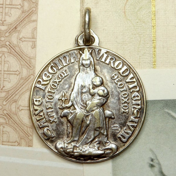 Salve Regina Virodunensium. Antique Religious Large Pendant.