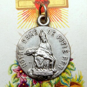 Our Lady of Mercy. Pieta. Holy Virgin Mary and Jesus. Antique Religious Pendant. Large Medal.