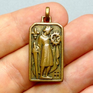 Saint Louis IX, Crown of thorns. Antique Religious Pendant. French Medal by Py.