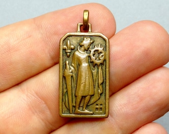 Saint Louis IX, Crown of thorns. Antique Religious Pendant. French Medal by Py.
