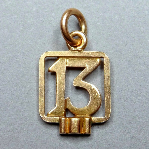 13, Good Luck. Lucky Charm. French Art Deco Medal, Antique Gold Plating Pendant.