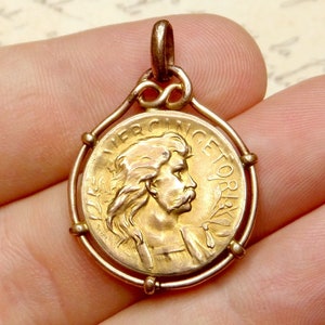 Vercingetorix. Celtic Warrior. French Antique Gold Filled Pendent. Medal by Defer.