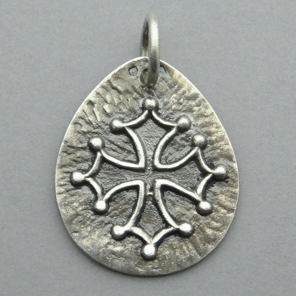 Occitan Cross, Occitania. Antique Religious Silver Pendant. Large Medal. By Elie Pellegrin.