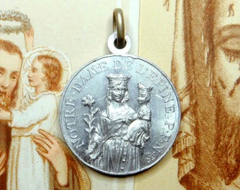 Our Lady of Epine, Valenciennes. Saint Virgin Mary and Jesus. Antique Religious Pendant. French Medal.