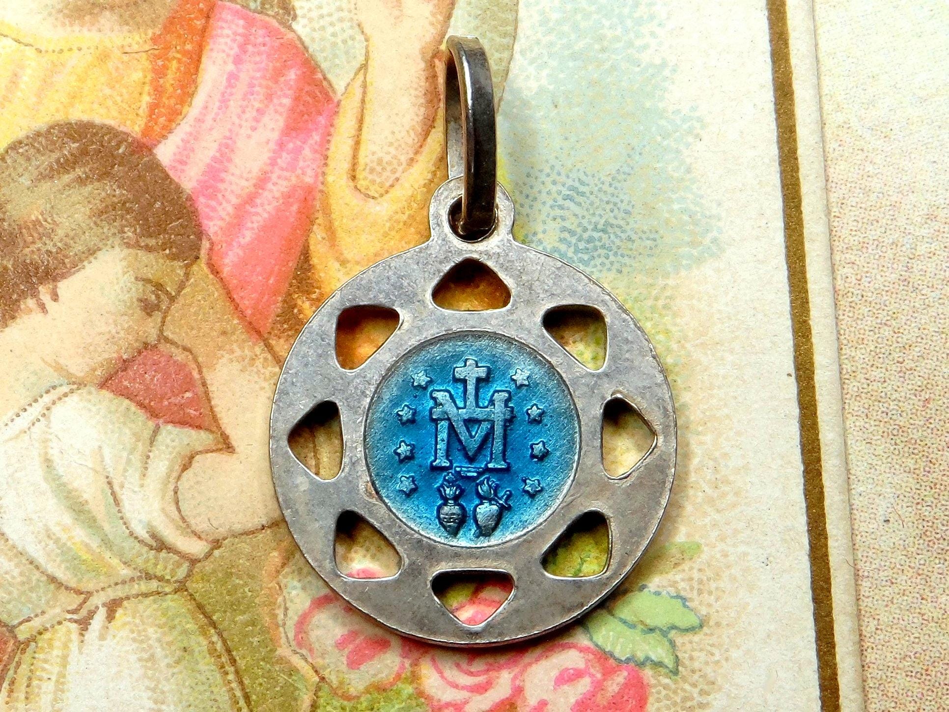 Miraculous Medal. Holy Virgin Mary. Antique Religious Silver Pendant ...