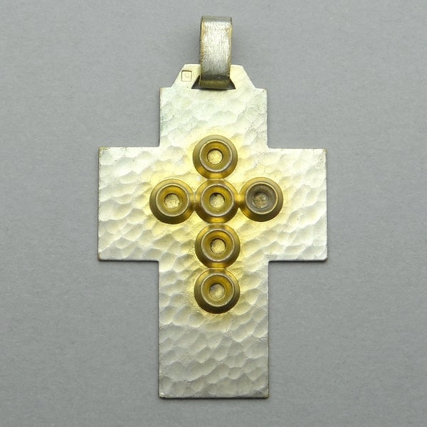 Cross, Style Jean Despres. Modernism Cross. Antique Religious Pectoral Pendant.
