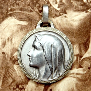 Holy Virgin Mary. Antique Religious Pendant. Lourdes Medal.
