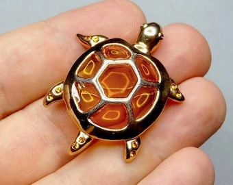 Tortoise, Sea Turtle. Vintage Large Brooch. Amber Colored Resin.