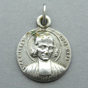 Saint Philomena, Saint John Vianney. Antique Religious Pendant. Enamel Medal