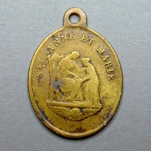 Saint Anne and Mary Child, Sacred Heart. Antique Religious Medal. During worn out by prayers.