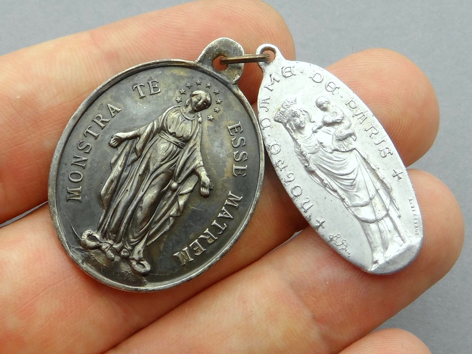 Notre Dame De Paris and Miraculous Medal 1913. Saint Virgin Mary ...