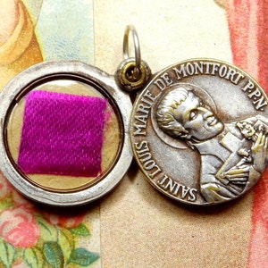 Saint Louis Marie de Montfort Relic. Holy Virgin Mary. Antique Religious Pendant. Reliquary Medal.
