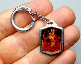 San Cristóbal y Jesús. Llavero religioso antiguo. Medalla de esmalte. Colgante grande.