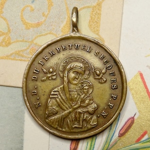 Onze Lieve Vrouw van Altijddurende Bijstand. Heilige Maagd Maria en Jezus. Alfonso Liguori. Antieke religieuze hanger.