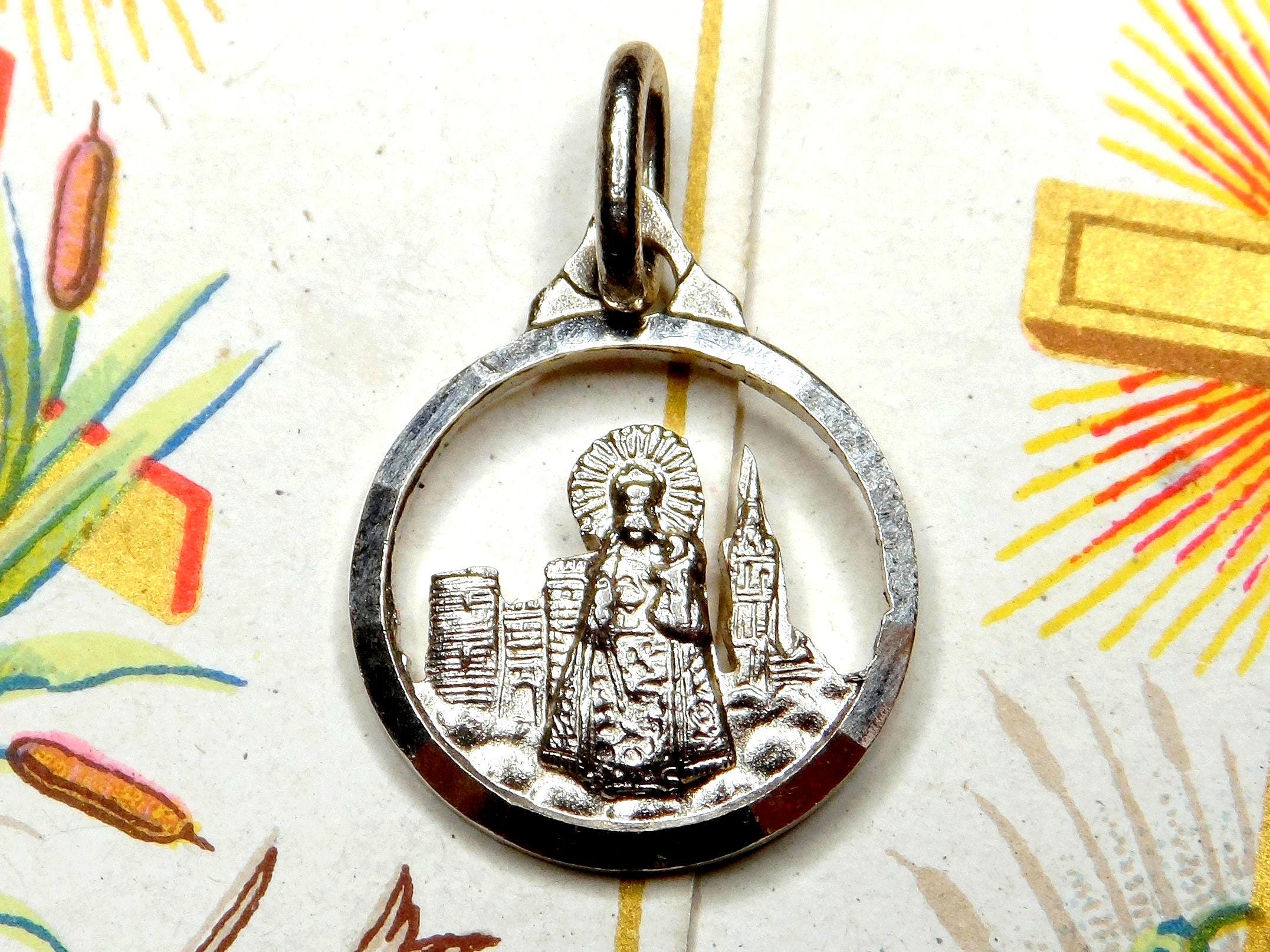Virgen De Los Desamparados. Holy Virgin Mary. Antique Religious Medal. Openwork Pendant.