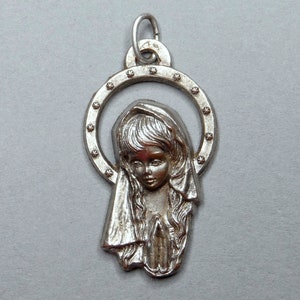 Holy Virgin Mary Praying. Vintage Religious Large Pendant. Italian Medal.