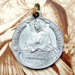 Blessed Magdalena Sophia Barat. Pope Pius X. Antique Religious Pendant. Medal.