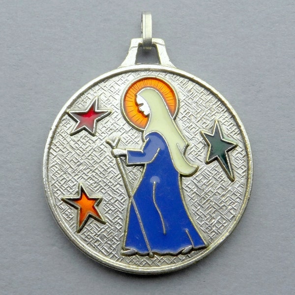 Saint Therese Couderc. Antique Religious Large Pendant. French Enamel Medal.