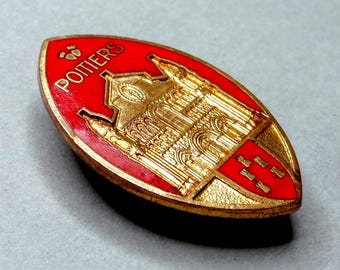 Collegiate Church of Notre Dame la Grande, Poitiers. Antique Religious Large Enamel Brooch.