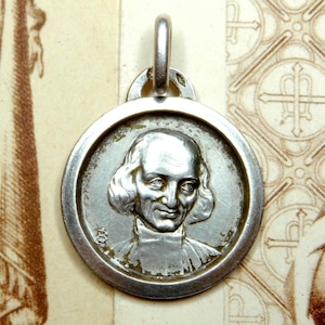 Saint Philomena of Ars and John Vianney. French, Antique Religious Pendant. Silver Medal.