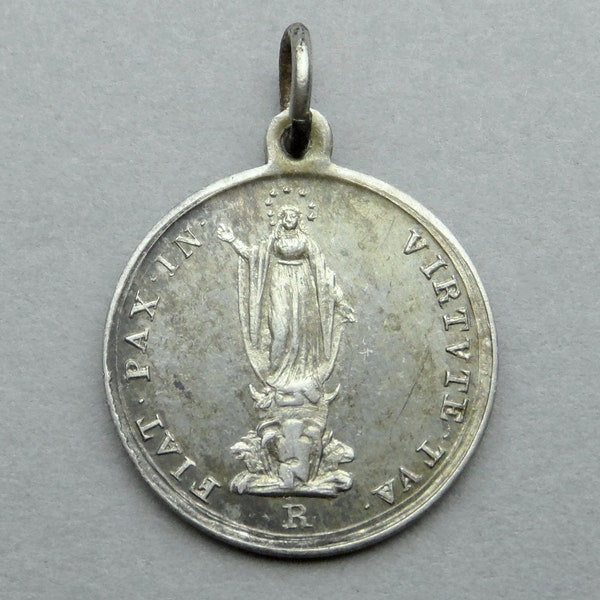 Dogma Immaculate Conception 1854, Saint Virgin Mary. Antique Religious Silver Pendant.