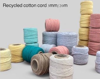 Cordón de algodón para macramé de 3 mm, hilo OEKO-TEX, 20 m (65,62 pies)