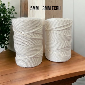 Macrame cotton cord Ecru 3 mm 200 m(216 yards) and 5 mm 100m( 108 yards)| Cotton yarn| Cotton strings| Macrame string| Macrame single strand