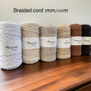 3 mm 100m (328.08 ft) Braided cotton cord | Macrame 100% recycled cotton| Macrame braided rope| Braided cords,