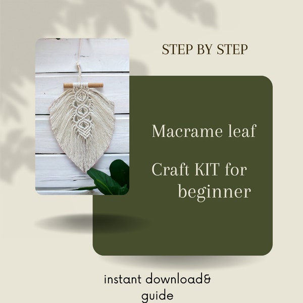 DYI macrame leaf, Macrame feather pattern, Macrame kit, KIT for macrame beginner, Macrame instruction,DYI, Macrame wall hanging dyi