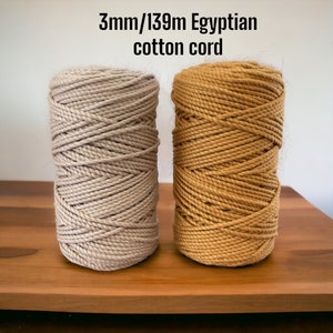 Egyptian cotton cordl 3 mm Macrame cotton cord 139 m (5 472.44 inch)| Macrame yarn 3 mm| Cotton cord store,