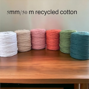Cotton strings 5 mm 50m (54.68 yards)| Macrame cord| Macrame cotton string strand | Cotton rope for macrame|Recycled cotton for macrame