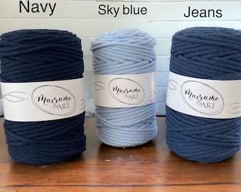 Premium braided cotton cord 5 mm 100m (3937.01 in)| Macrame string| Blue braided rope| 5mm macrame melange rope