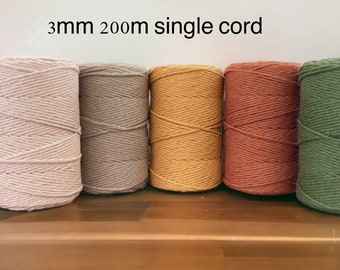 3 mm 200 m (656,17 pies) Cordón de algodón reciclado / Cordón de algodón de 3 mm / Cordón de macramé / Cuerda torcida / Cuerda de macramé / Hebra simple de macramé /