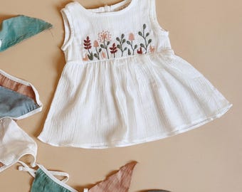 Blossom Baby Dress – Soft Cotton, Embroidered Floral Details (0–6M to 2–3Y)