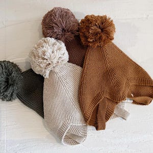 Pompom Baby Bonnet – Cotton Blend Tie-Up Winter Hat with Chin Straps