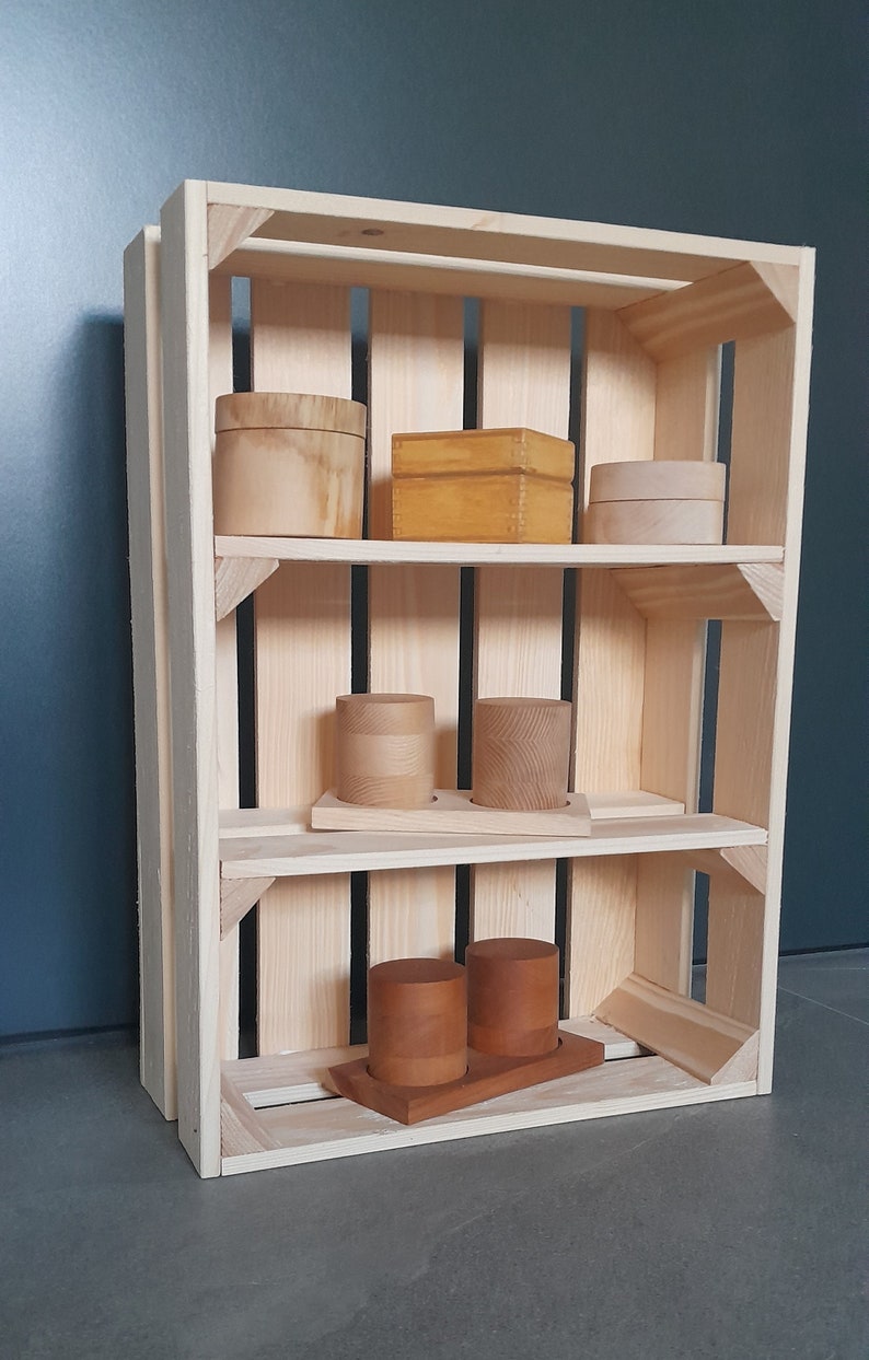 Étagère à épices étagères en bois boîte à étagères boîte en bois boîte de rangement empilable non traité plat présentation du produit fait à la main étagère d'objets de décoration image 4