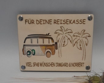 Geldgeschenk Karte aus Holz | Personalisiert | Geschenk für Reise | Holzkarte | Urlaubsgeld | Reisekasse | Geschenkidee |  Camper | Surfer