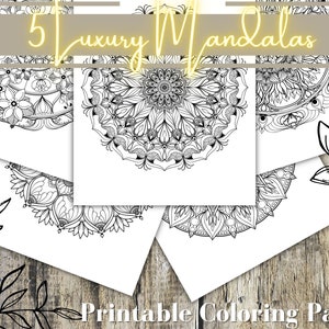 5 Mandala Coloring Pages For Adults. Flower Mandalas. Printable Coloring Pages. Instant Download