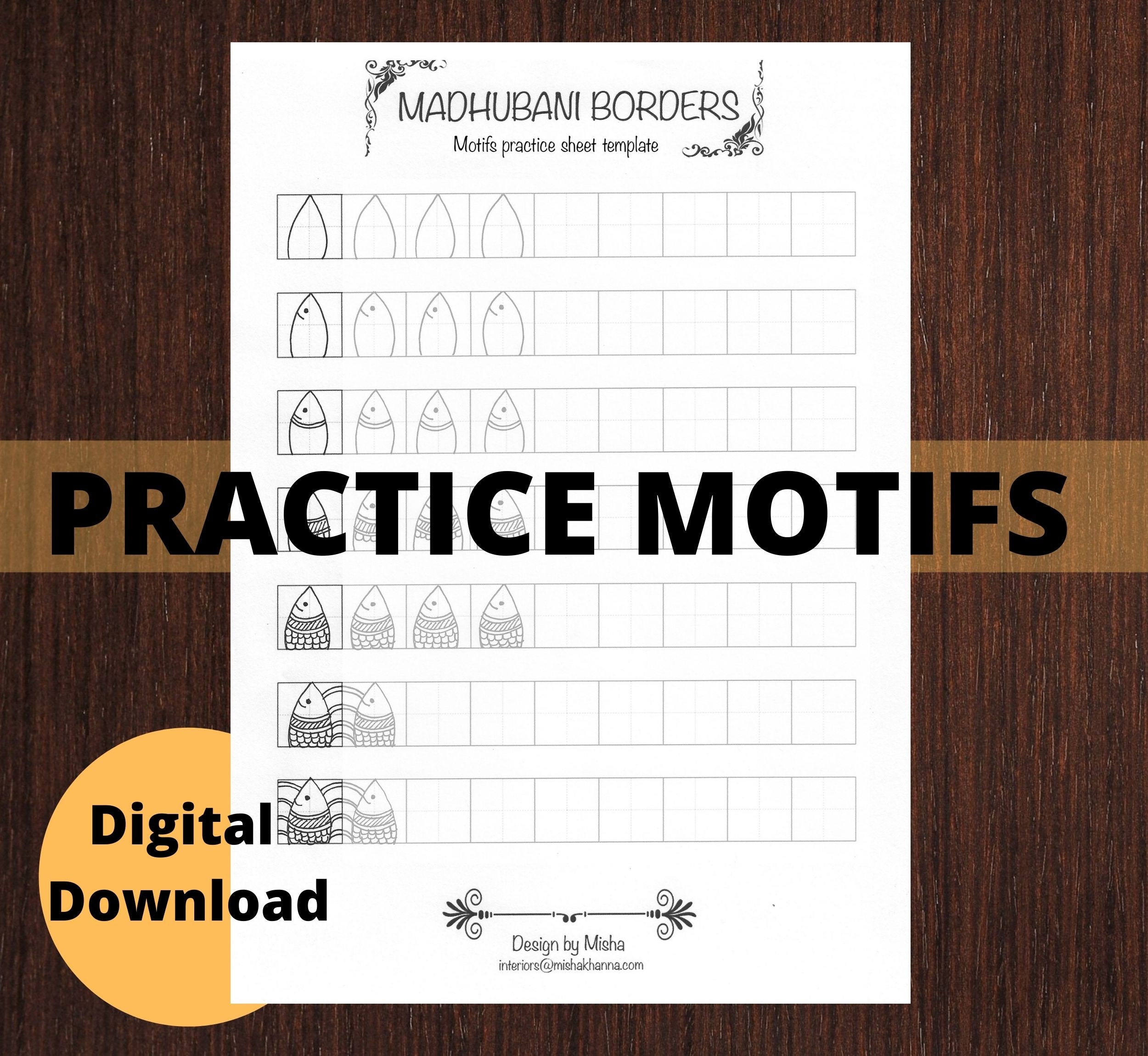 MADHUBANI ART, FISH Practice Templates,patterns Training Sheets Paper ...