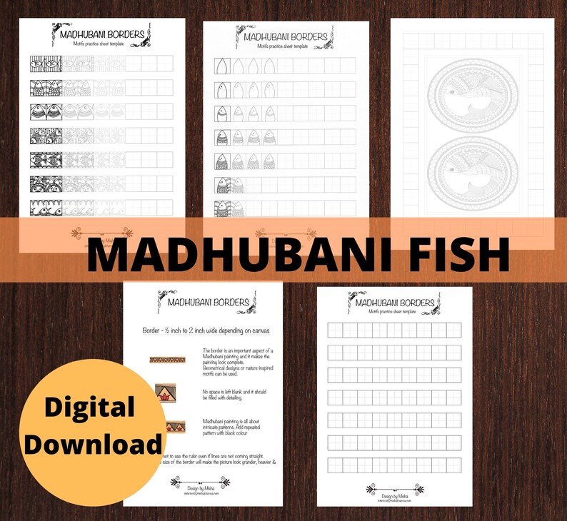 MADHUBANI ART, FISH Practice Templates,patterns Training Sheets Paper ...