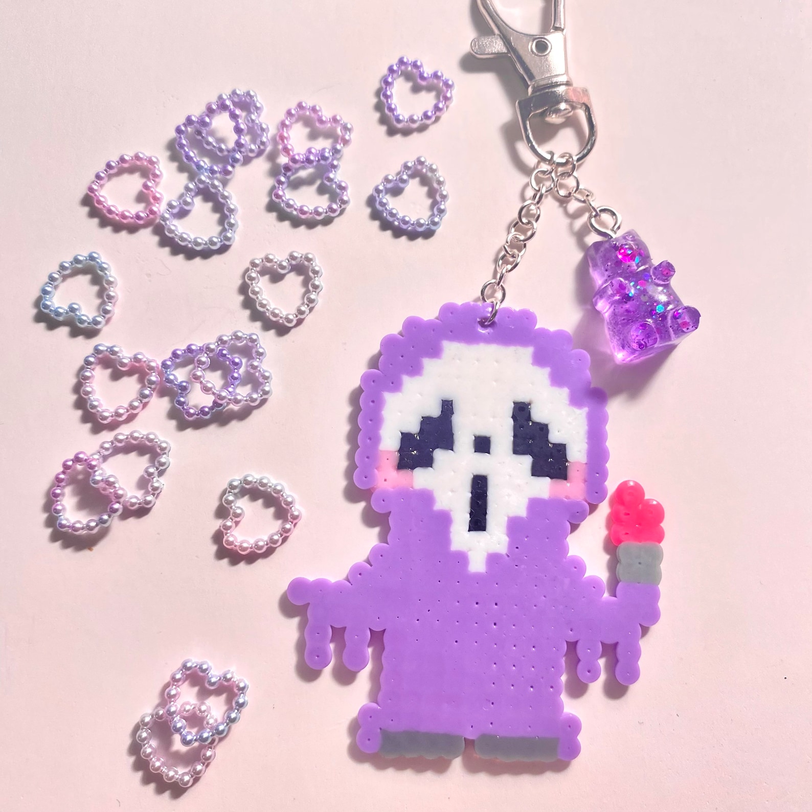Purple Ghostface Perler Bead Keychain 3 Etsy
