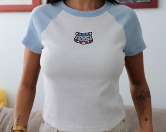 Funny Tiger Shirt - Embroidered Crop Top - Korean Tiger Tee