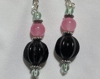 Pink and Black Dangle Earrings