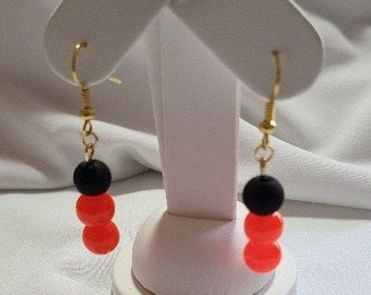 Tangerine Orange and Black Dangle Earrings