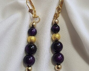 Purple Tiger's Eye Dangle Earrings