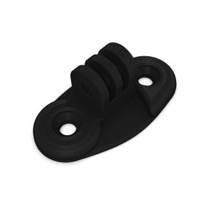 May include: Black plastic GoPro mount with two holes and a standard GoPro mount on top.