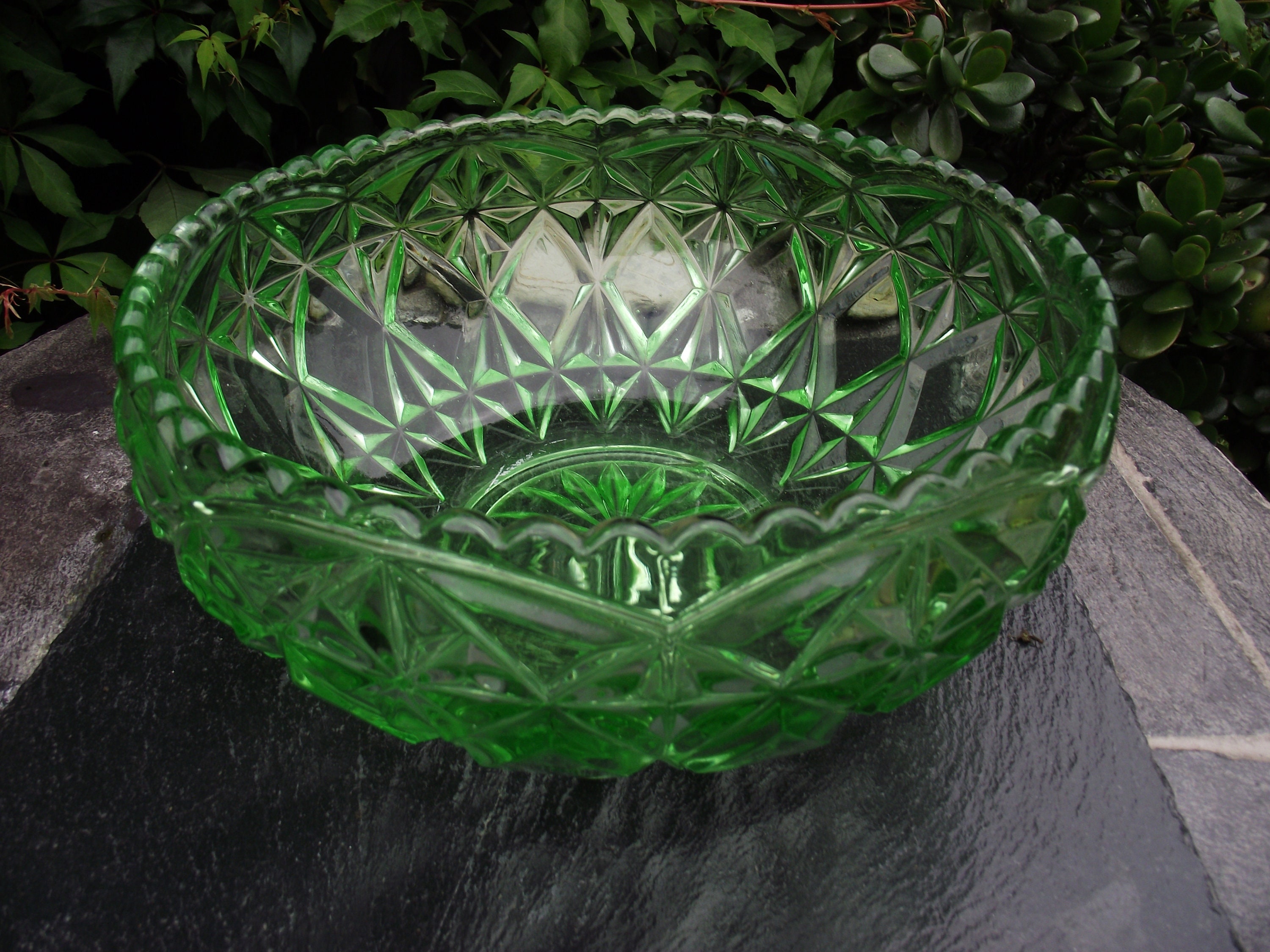Art Deco Green Glass Trifle / Fruit Bowl Mid Century Vintage Etsy