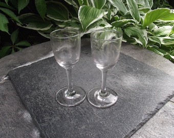 Pair of Victorian / Art Nouveau Liqueur / Sherry Glasses - Fern Foliage Etched Decoration