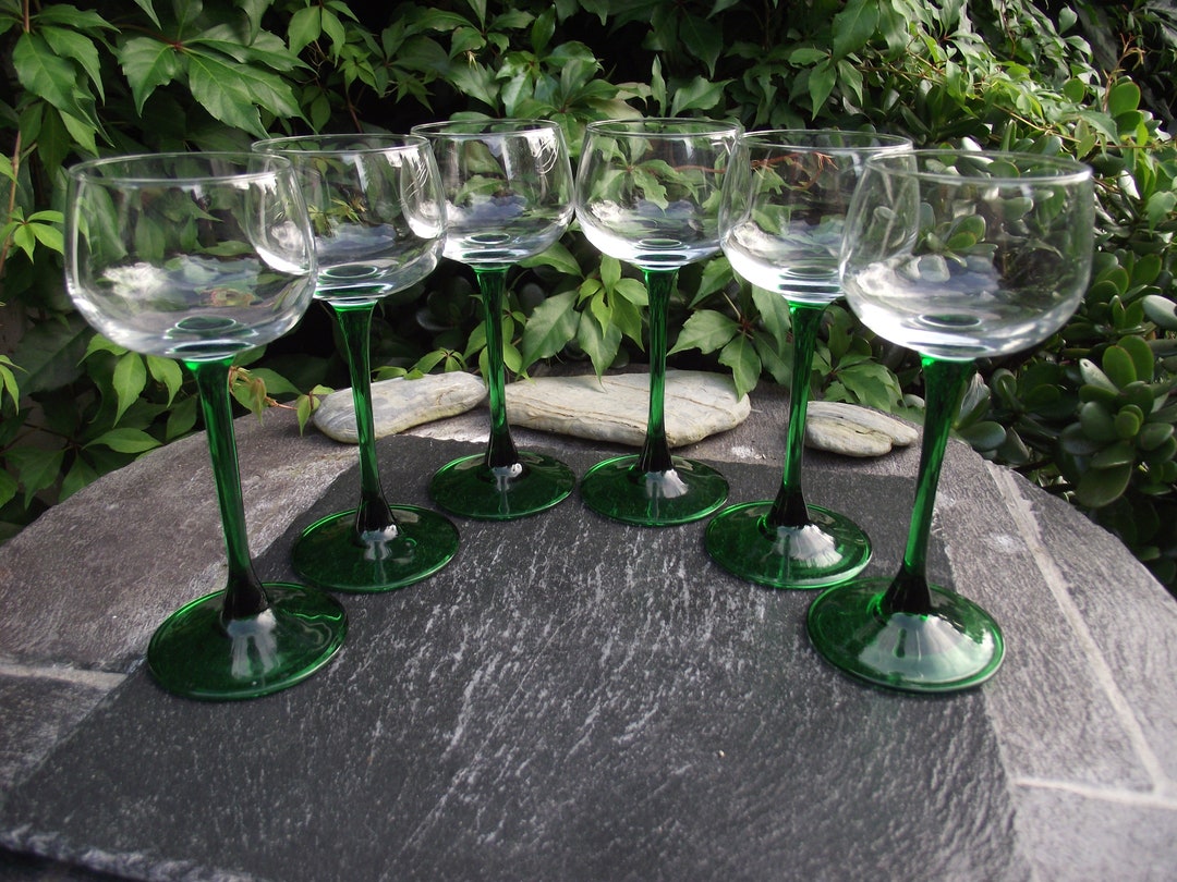 Luminarc Wine Glasses Six Green Stems French my Ref Box Etsy